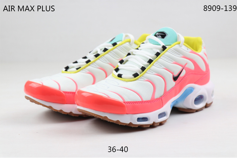 2020 Women Nike Air Max PLUS TN White Peach Yellow Blue Shoes - Click Image to Close